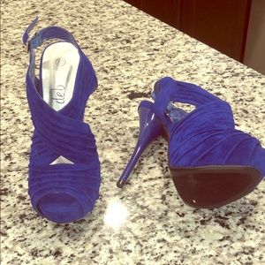 Blue suede heels